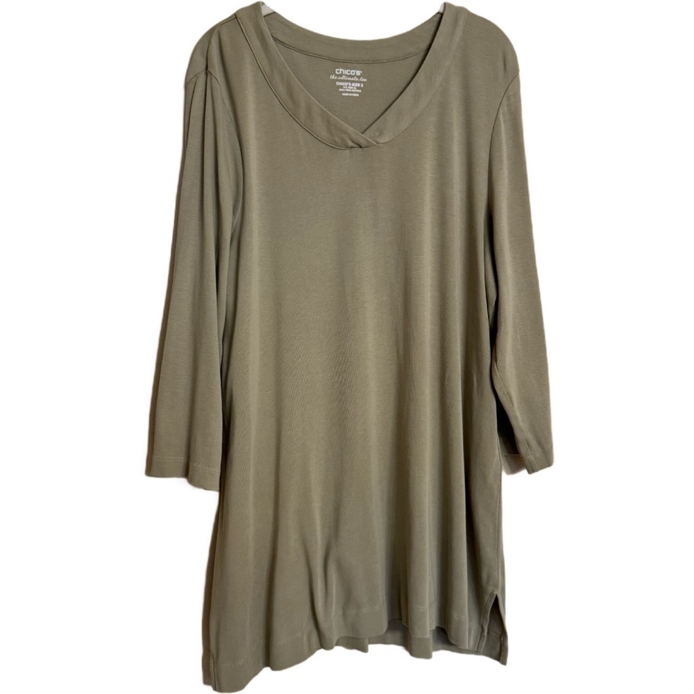 Chico's The Ultimate Tee Size 3 (US XL) Green Pima Cotton 3/4 Sleeve Casual